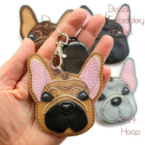 French Bulldog Key Ring Chain, Layered Applique, DIGITAL PATTERN,  Key Fob, Raw Edge Applique, ITH, Embroidery Designs, Lisey Designs