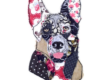 Digital file, Patchwork German Shepherd, Raw Edge Applique, Machine Embroidery, Lisey Designs, 5x7 hoop