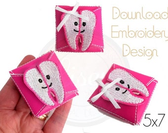 Caja de dientes 3D 5x7, pequeña, diseño de bordado digital, en el aro, descarga instantánea, aro 5x7