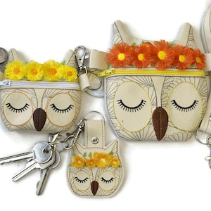 5x7 SET Owl Side Bag, Digital Machine Patterns, Cross Body Purse, Coin Purse, Key Fob, 3D Flowers, 5x7 & 4x4 Hoop Needed, Lisey Designs