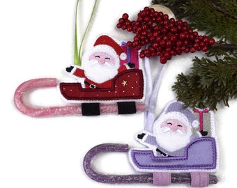 4x4 Candy Cane Santa Sleigh Hanging Decoration, Lisey Designs, 4x4 hoop