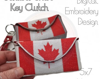 Canada Chloe Key Clutch, Canadian Flag, 5x7 hoop, ITH Machine Embroidery, Instant Digital Download Design, 1 hooping!