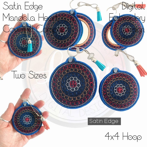 Mandala Heart,  Fabric Covered Compact Mirror, Digital Embroidery, Instant Download, Beginner Friendly, Lisey Designs, 50 - 54 & 75mm Mirror