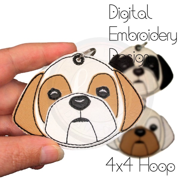 Shih Tzu Key Ring Chain, Large Charm, Shihtzu, Layered Raw Edge Applique, DIGITAL PATTERN, ITH, Embroidery Designs, Lisey Designs, 4x4 hoop