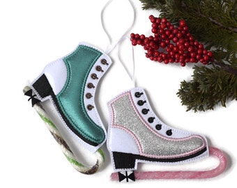 4x4 Candy Cane Ice Skate Hanging Decoration, Figure Skating, Lisey Designs, 4x4 hoop