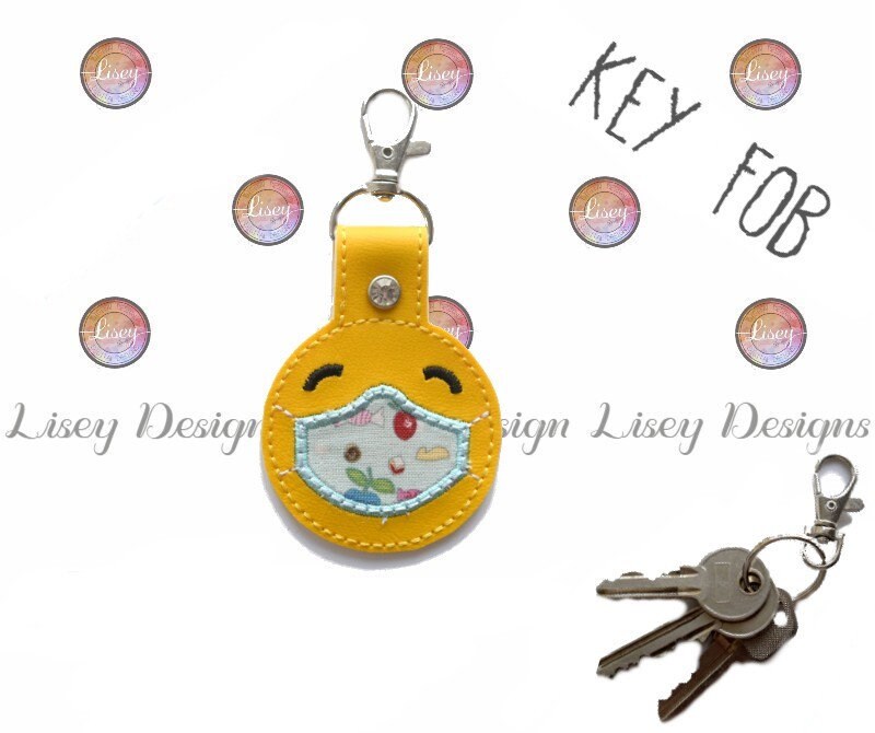 Mask Emoji, Key Fob,  DIGITAL PATTERN, 4x4 Hoop, Embroidery Machine Design