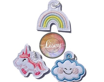 DIGITAL PATTERN, Unicorn rainbow Cloud zip pull/bag charm/ purse charm ITH 4x4