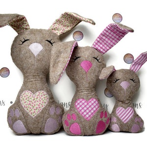 Bunny pluche borduurontwerp, ITH, konijn, 3 maten, direct downloaden, pasgeboren baby, Lisey Designs,