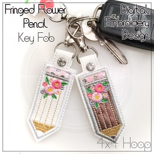 Pretty Flower Pencil Key Fob, 4x4 Hoop required, ITH, Embroidery Machine Design