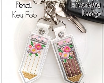 Pretty Flower Pencil Key Fob, 4x4 Hoop required, ITH, Embroidery Machine Design