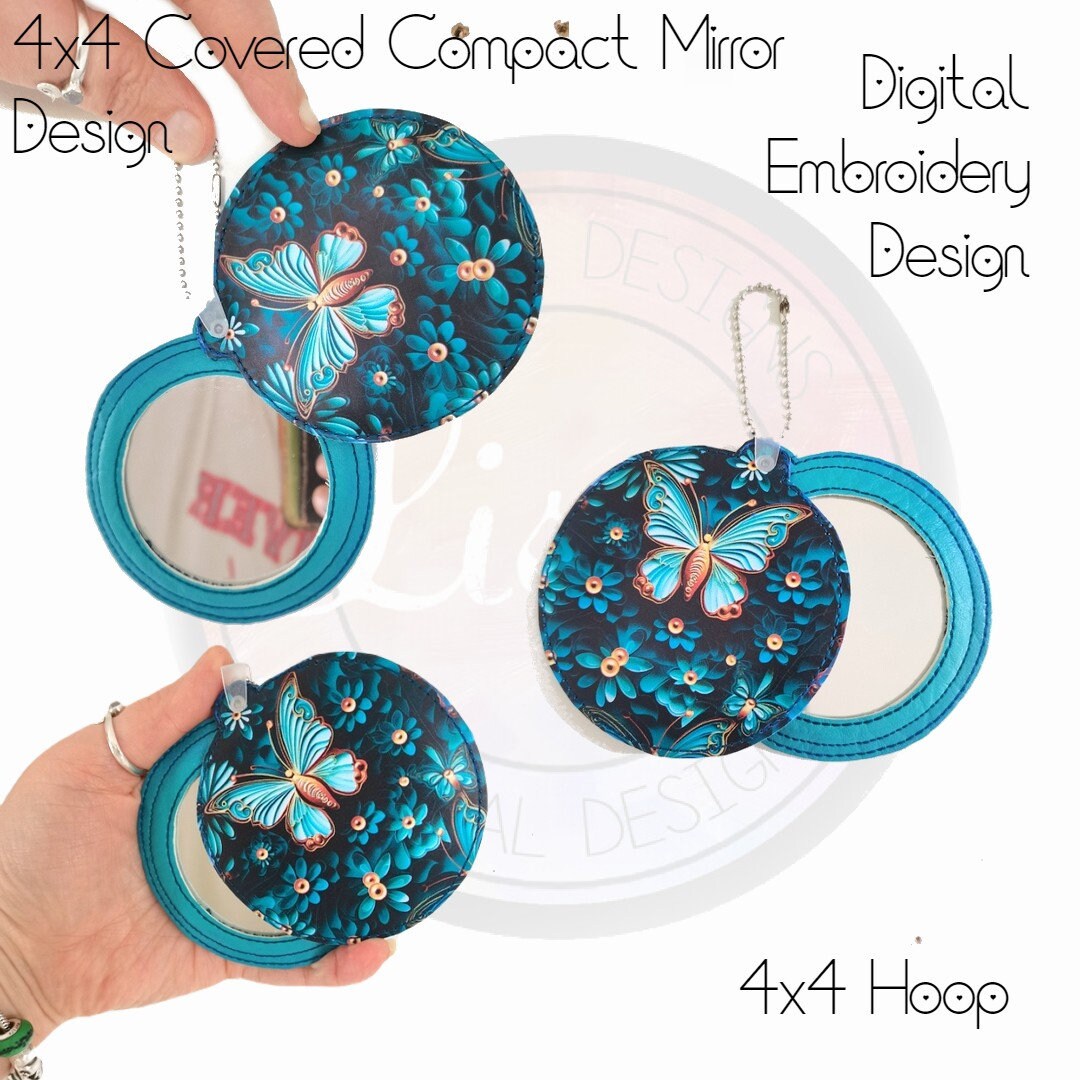 75mm Mirror Design, Covered Compact Mirror, Digital Embroidery, Instant ...