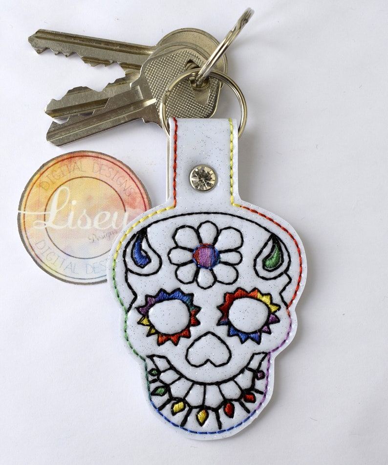 Sugar Skull Key Fob 4x4 hoop DIGITAL PATTERN