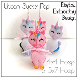 Unicorn, Sucker, Lollipop Holder, Candy, Holder, In The Hoop, Digital Download, Embroidery Design, 4x4 & 5x7 Hoop