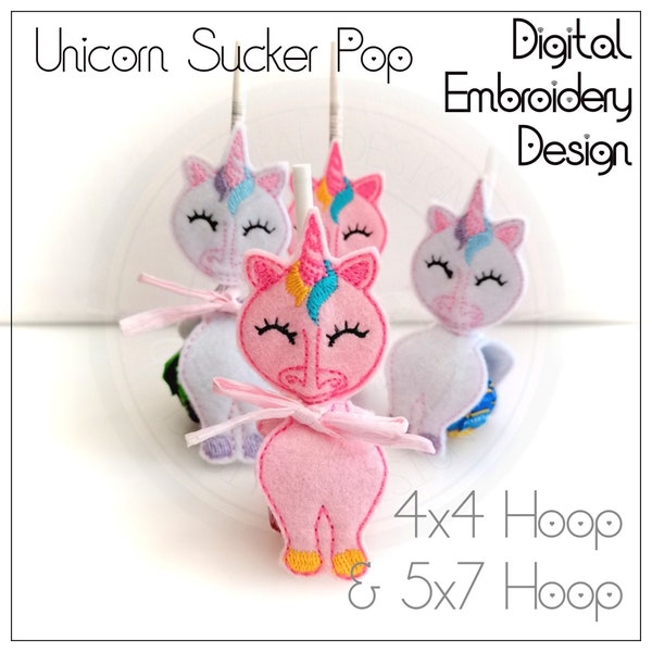 Unicorn, Sucker, Lollipop Holder, Candy, Holder, In The Hoop, Digital Download, Embroidery Design, 4x4 & 5x7 Hoop