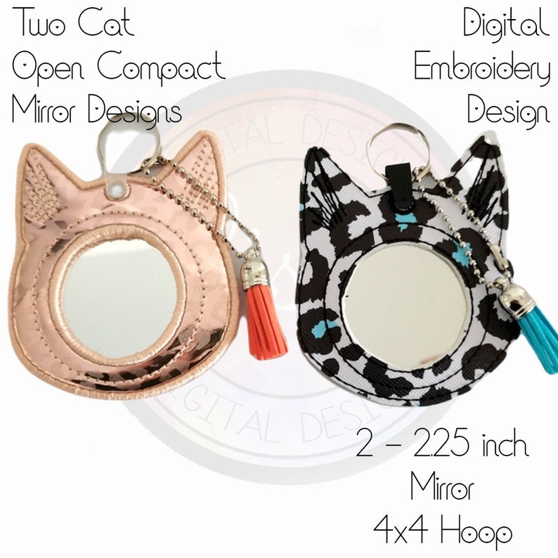 50 54 mm Mirror Design, Cat Open Compact Mirror, Satin & Raw Edge Finish, Digital Embroidery, Beginner Friendly, 2 2.25 inch image 4