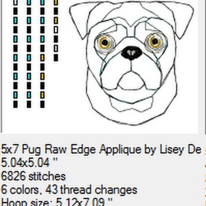 Digital File, Patchwork Pug, Raw Edge Applique, Machine Embroidery ...
