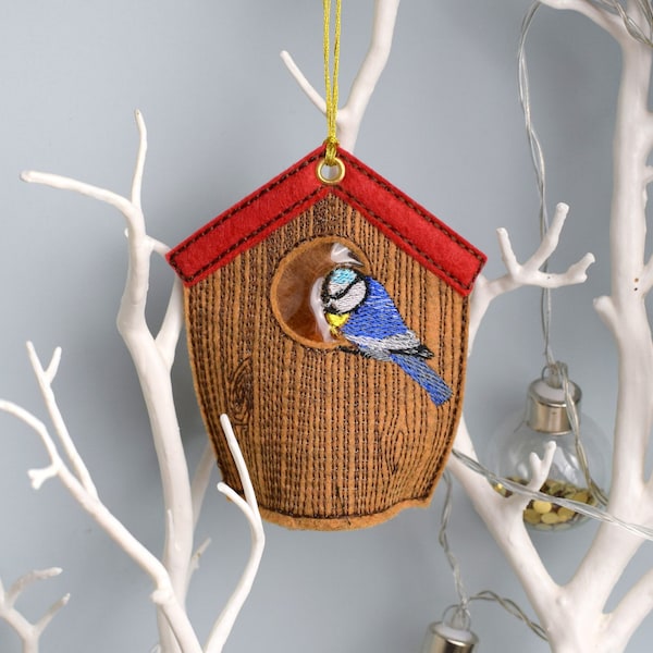 DIGITAL PATTERN, Blue tit House, Birdhouse Tlight, Freestanding, Decoration, 4x4 Hoop, Bird Watching, LED Night Light