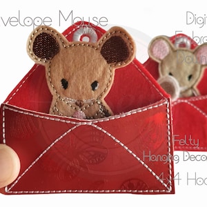 Mouse & Envelope Felty, Hanging Decoration, Christmas Design, DIGITAL PATTERN, 4x4 Hoop ITH, Embroidery Machine Design