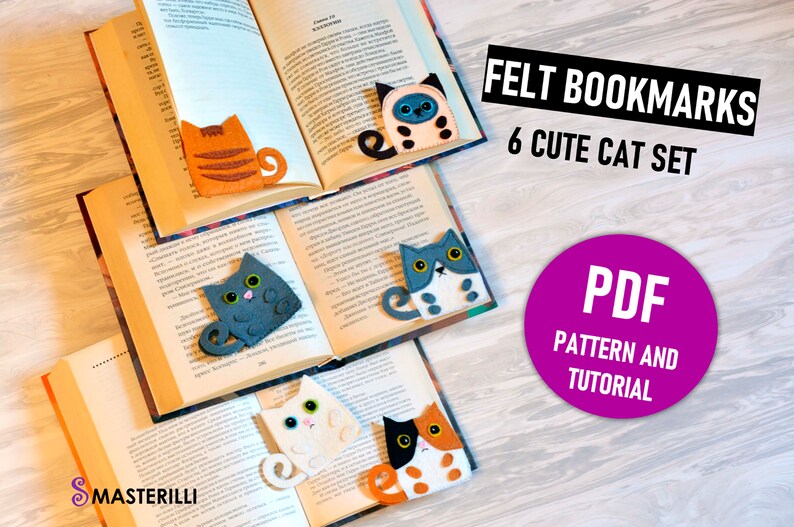 DIY Felt Cat Bookmark Pattern PDF Collection of 6 Cats Felt Etsy