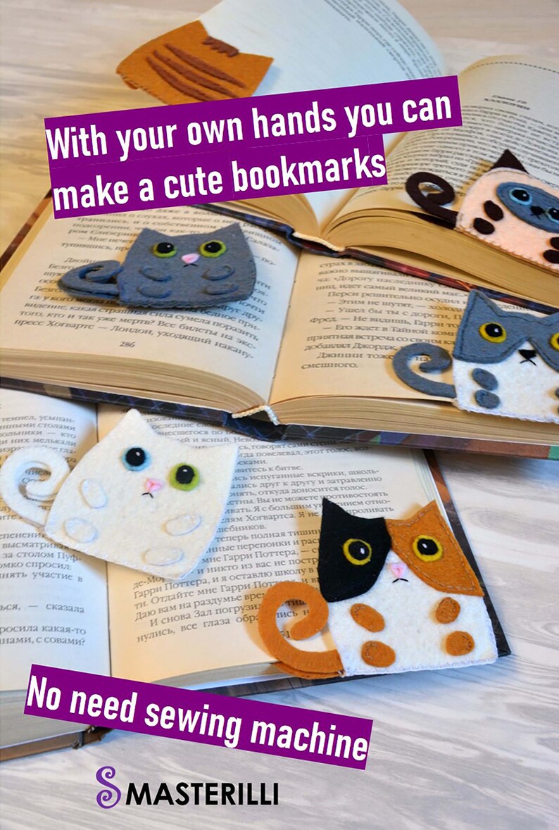 DIY Felt Cat Bookmark Pattern PDF Collection of 6 Cats Felt Etsy