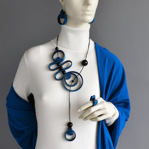 Bohemian spiral necklace combination of blue and black, Statement bold contemporary necklace, Unusual necklace. Bib necklace or set