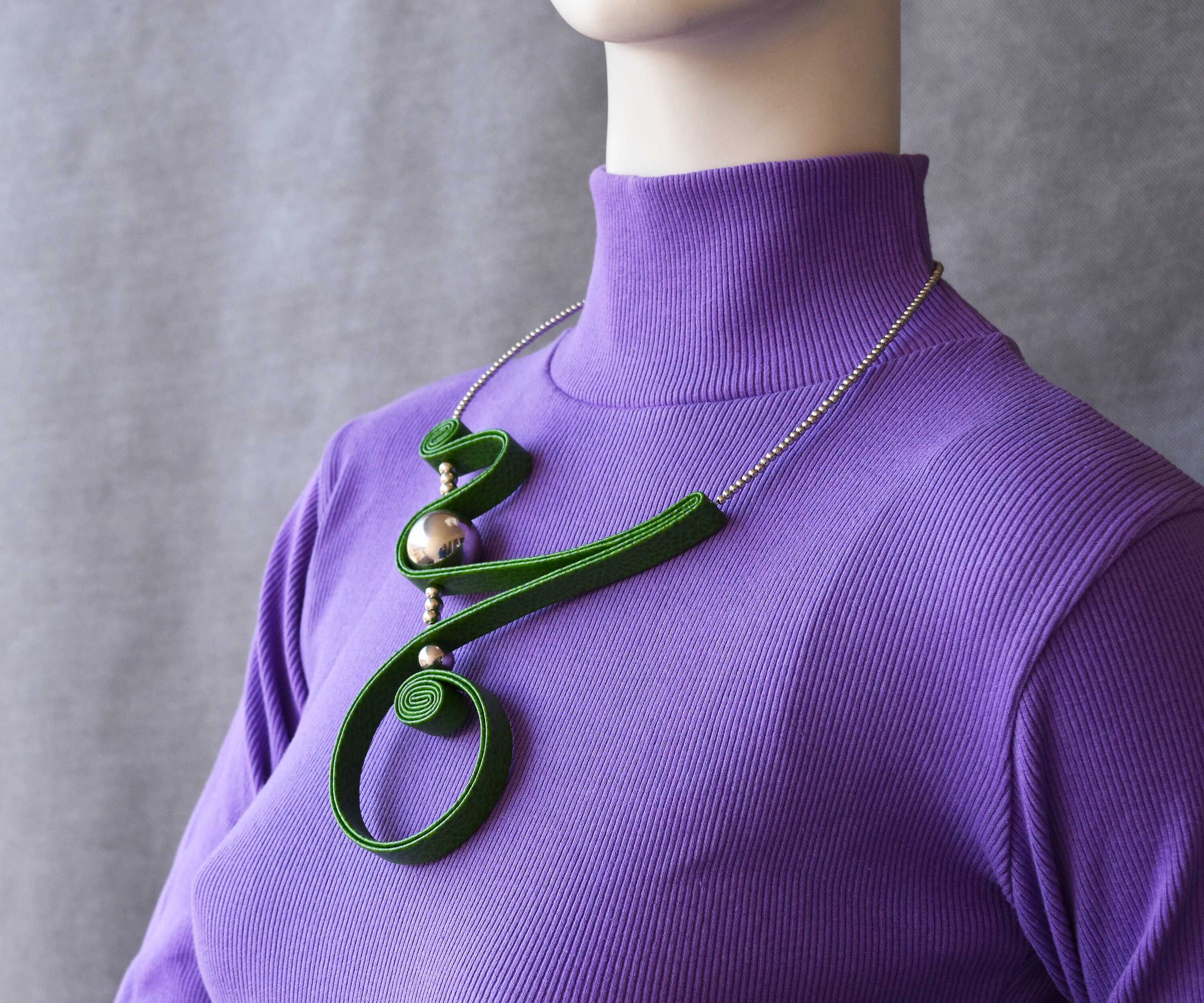 Contemporary Green and Silver Necklace, Bohemian Necklace, Unusual