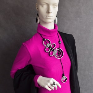 Bohemian spiral black and white necklace, Statement collar, Crystal necklace, Contemporary necklace, Unusual necklace. Bib necklace or set
