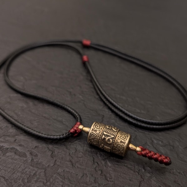 Tibetan Rotating Prayer Wheel Pendant Necklace: Om Mani Padme Hum Blessings Amulet