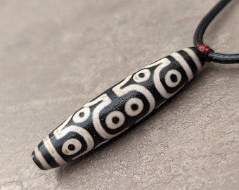 18 Eye dzi bead pendant necklace, natural genuine vintage agate Tibetan amulet talisman
