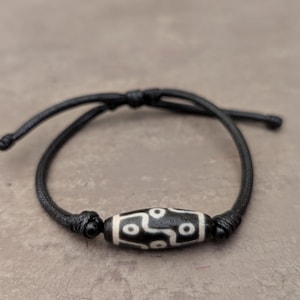 9 eye Dzi bead bracelet, genuine vintage Tibetan Agate, adjustable jewelry
