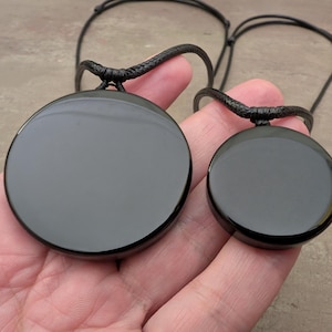 Black obsidian mirror pendant necklace, absolutely natural obsidian powerful protection defense amulet talisman melong toli negative reflect