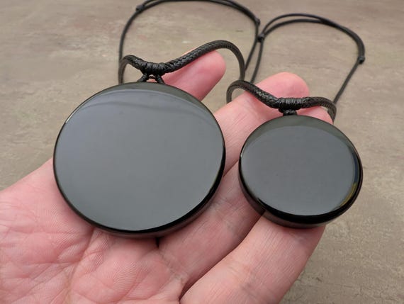 Black Obsidian Mirror Pendant Necklace: Powerful Protection Amulet Melong Toli Negative Reflection