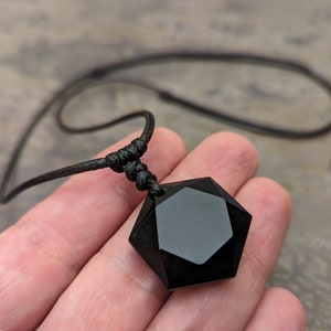 Zwarte obsidiaan hanger ketting, beschermingssteen, beschermende amulet talisman, verwijdering van negatieve energie, zeshoekige Davidster