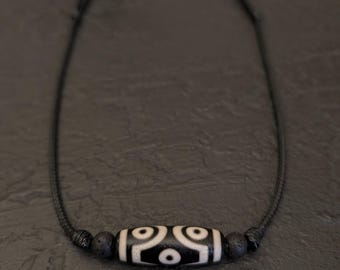 Six 6 Eye Dzi Bead pendant necklace, natural genuine Tibetan agate gemstone amulet talisman