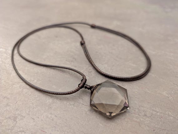 Smoky quartz pendant necklace hexagonal star natural genuine Brazilian rauchtopaz gemstone David star