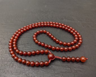 Carnelian mala prayer, rosary necklace, 108 Buddhist prayer beads natural genuine gemstone