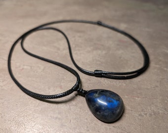 Labradorite pendant necklace deep blue flash genuine natural Canadian gemstone teardrop pendant necklace