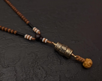 Tibetan Bodhi Seed Mala Necklace 108 Prayer Beads Buddhist Rotating Wheel Pendant