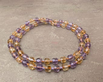 Amethyst and Citrine Necklace Faced Absolutely Natural Gemstone Beads Macrame