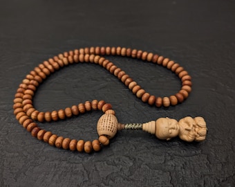Tibetan Juniper Mala Necklace: 108 Buddhist Prayer Beads with Buddha Pendant
