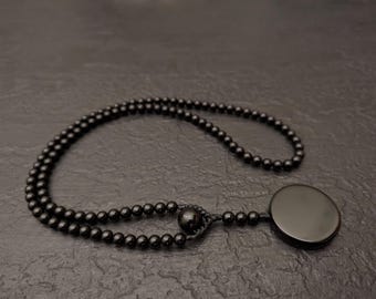 Black Tourmaline Mala Necklace: Obsidian Mirror Pendant, 108 Prayer Beads Protection Gemstone