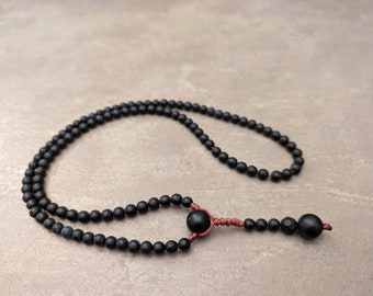 Collana mala con onice nero e agata rosario 108 grani di preghiera, aumenta l'energia della pietra preziosa naturale genuina