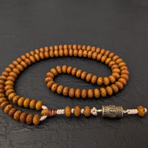 Bodhi mala necklace rosary 108 prayer beads natural vintage Tibetan Bodhi Lotus Seed and Prayer Wheel pendant