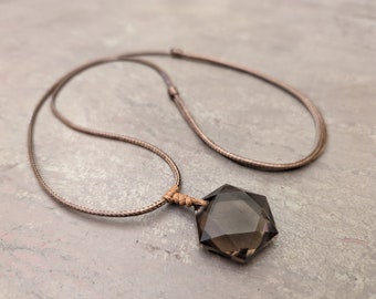 Smoky quartz pendant necklace hexagonal star natural genuine Brazilian rauchtopaz gemstone David star