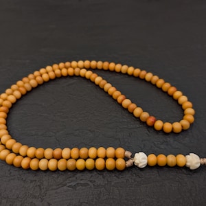 Yak bone skull mala necklace rosary 108 prayer beads, natural vintage Tibetan Buddhist yak bone and skull pendant, shaman Kali necklace