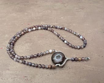 Agate Mala Necklace Rosary 108 Prayer Beads, Natural Genuine Tibetan gemstone