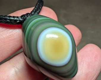 Green Agate pendant necklace, natural Mongolian agate talisman amulet