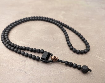 Kali Skull Lava mala necklace rosary 108 prayer beads natural genuine black vulcanite