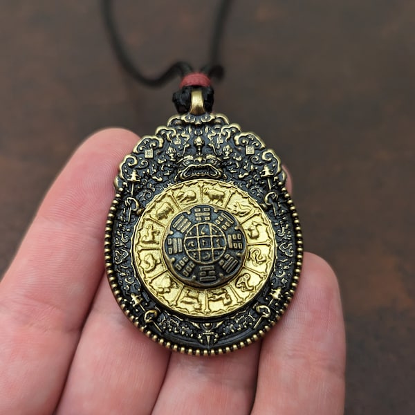 Bagua amulet, Melong Tibetan mirror defense, Negative provocation reflection, Bon Buddhist pendant, Tibetan necklace, Shaman jewelry
