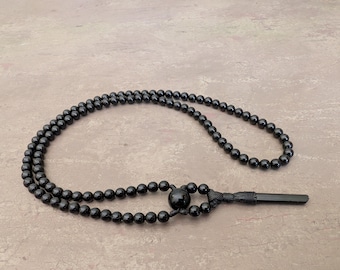 Raw black tourmaline mala pendant necklace rosary 108 prayer beads, natural genuine protection gemstone
